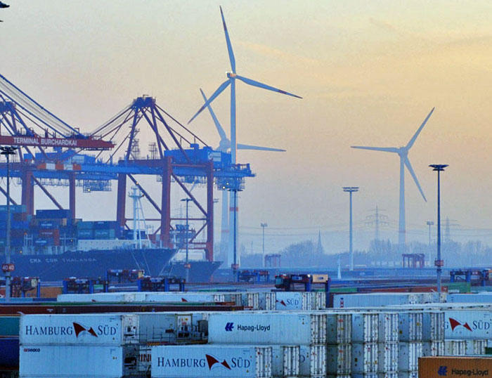 Wind turbines in Hamburg harbour